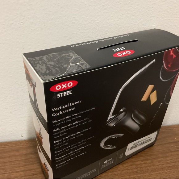 OXO Steel Vertical Lever Corkscrew Wine Bottle Opener w/ Integrated Foil Cutter - Picture 8 of 8